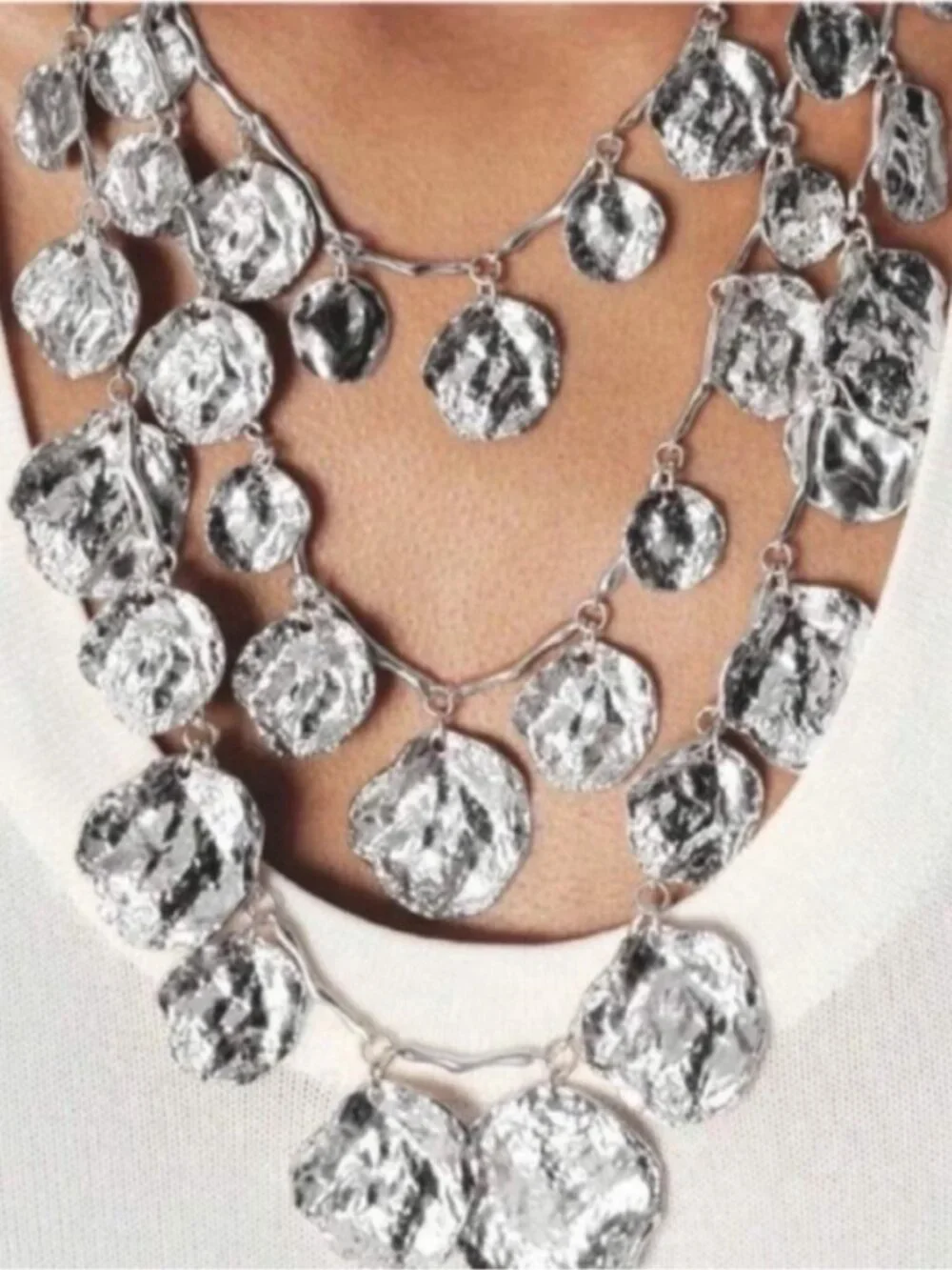 New! Silver Coin Stack Layered Statement Necklace (1037) NWOT